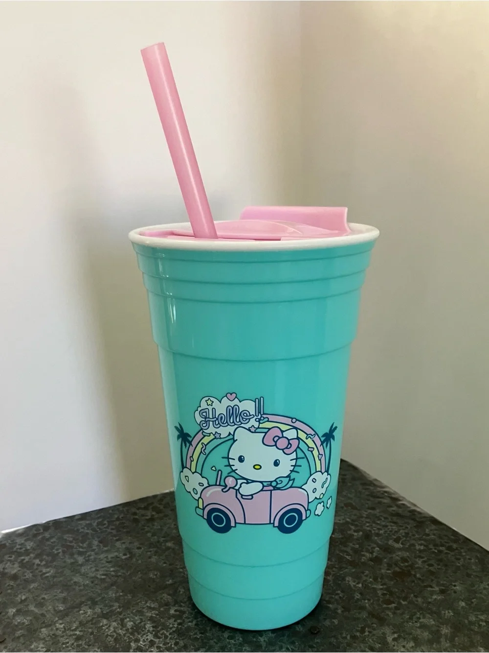 Hello Kitty Turquoise and Pink Tumbler Cup with Straw 24 z